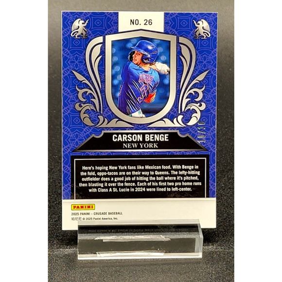 2025 Carson Benge 10/10 Crusade Gold Mojo New York Mets Top Prospect - Picture 3 of 3